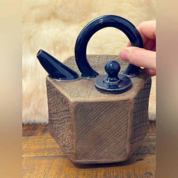 rare tea-pot with top Handled , Hand Built and Lace Textured of Stoneware NEW - Picture 5 of 14